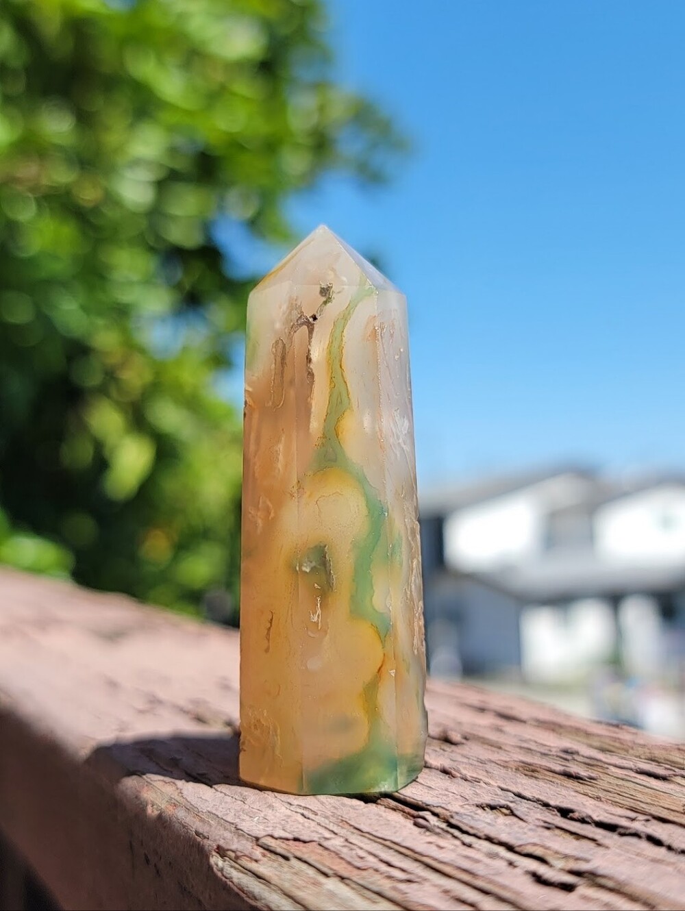 NEW 2.46" x 39g GREEN FLOWER AGATE TOWER